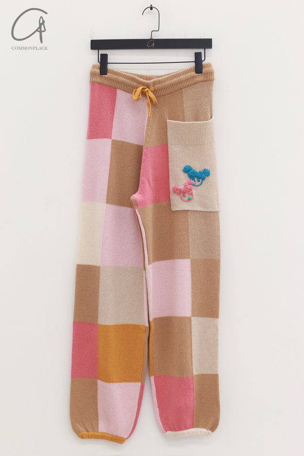 YANYAN KNITS plaid color block sweatpants YYK-YYW23-0182-GW plaid